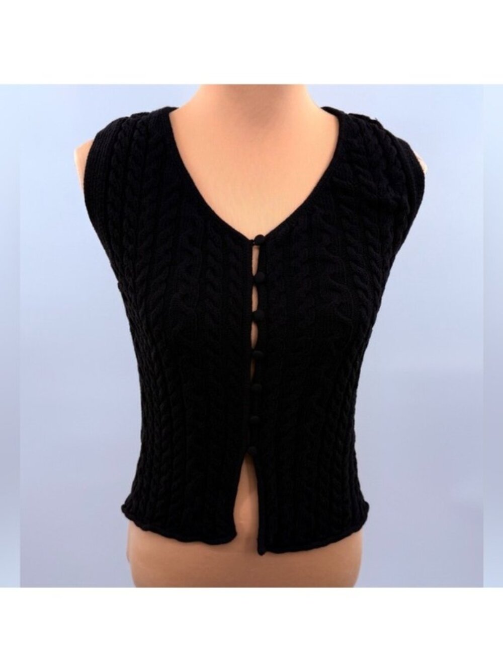 Industry Black Cable Knit Button Front Sweater Vest Women’s Size Medium Cotton